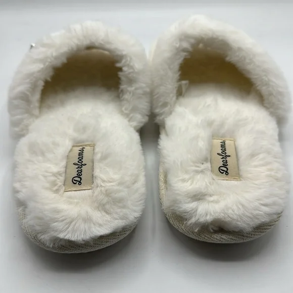 Dearfoams I DO White Fuzzy Bridal Slippers Women's Size Large US 9-10 - Picture 8 of 8